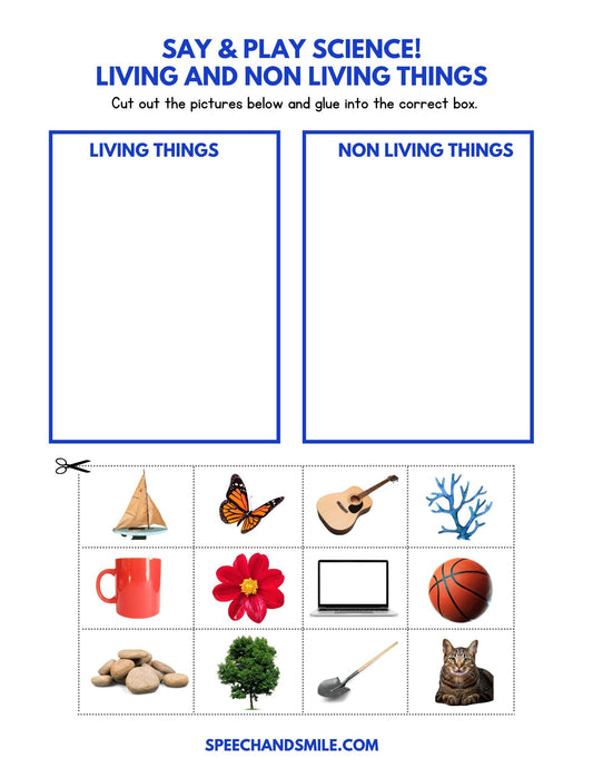 Sort Science-Say and Play Science-Preschool Science Printable-Shape Sorting Digital Download Preschool Worksheet for Living and Non Living