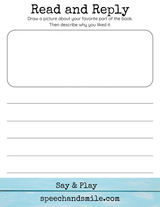 Reading Worksheet for Story Kits Story Retell Worksheet Read and Reply About a Book Speech therapy Printable Activity
