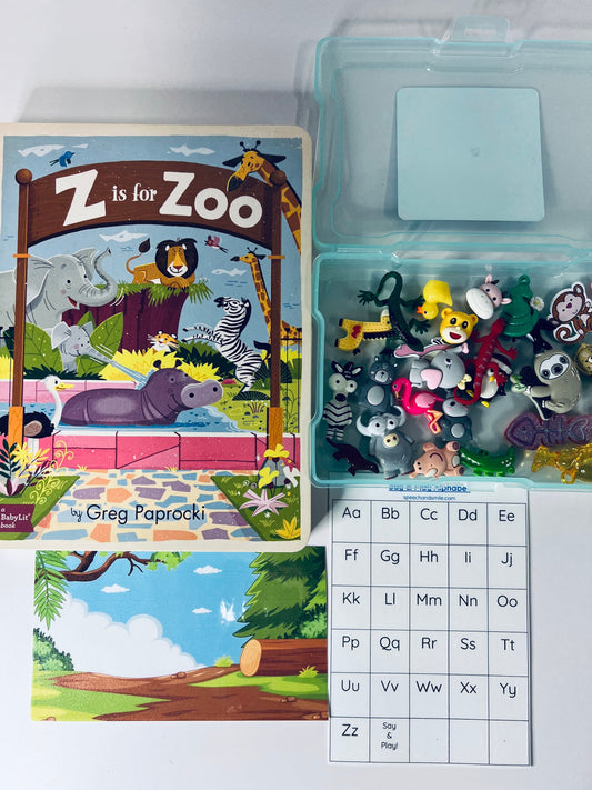 Z is for Zoo Alphabet Book with Miniature Alphabet Trinkets - Story Kit Zoo Unit Zoo Animal Trinkets Mini Objects