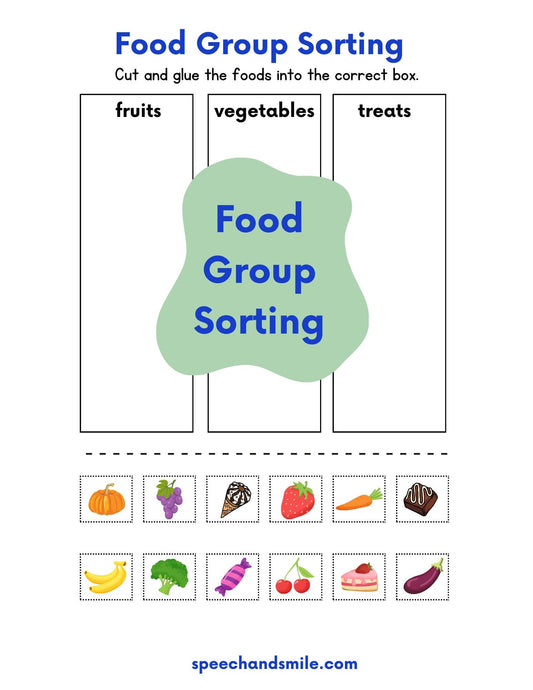 Hoja de trabajo de clasificación de grupos de alimentos - Hoja de trabajo de clasificación preescolar - Actividad de clasificación imprimible - Descarga de clasificación - Clasificación de grupos de alimentos