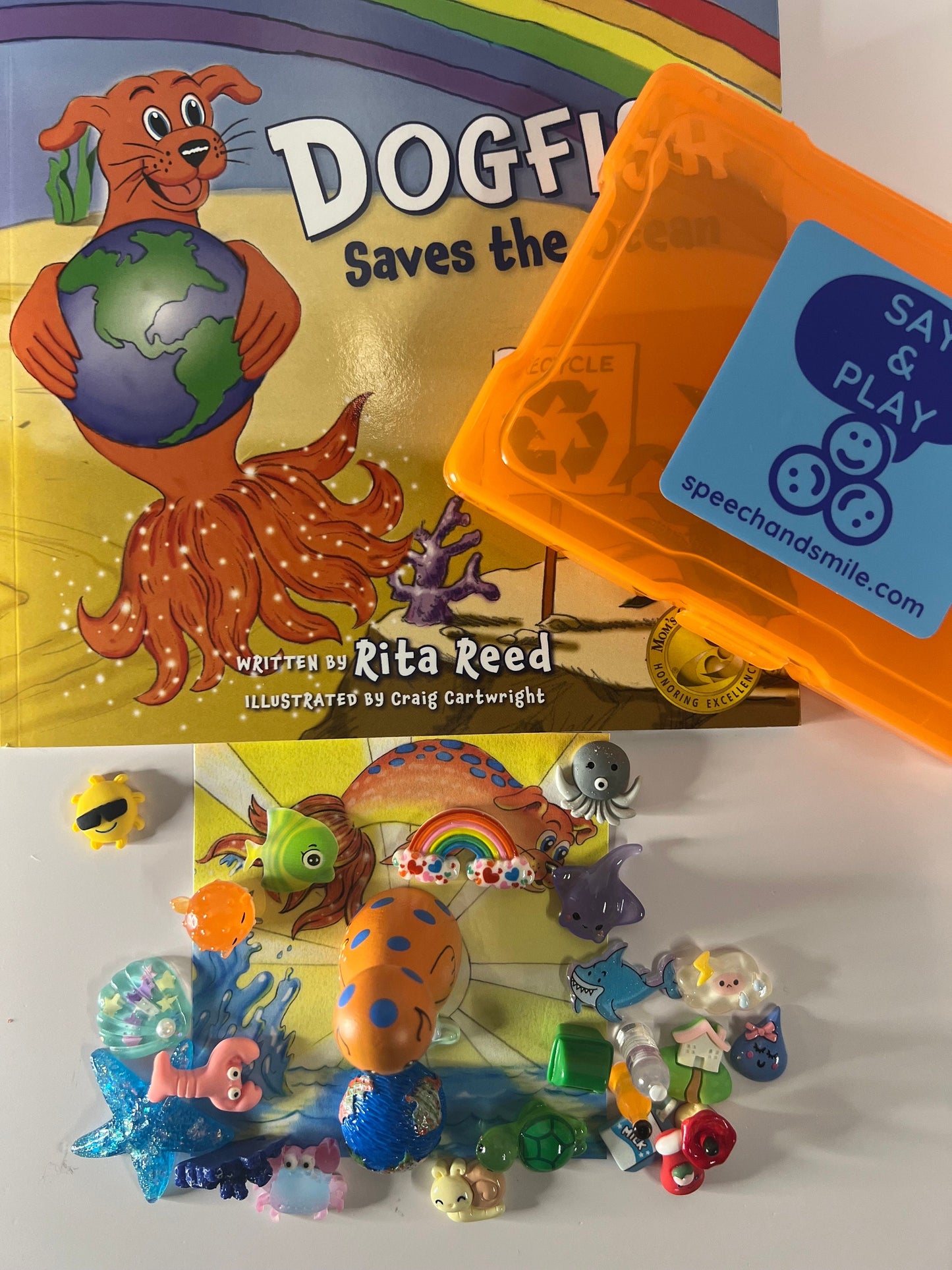 Story Kit for Dogfish Saves the Ocean Book - Earth Day Activity -Ocean Book- Ocean Miniature Objects - Mini Objects for Speech Therapy