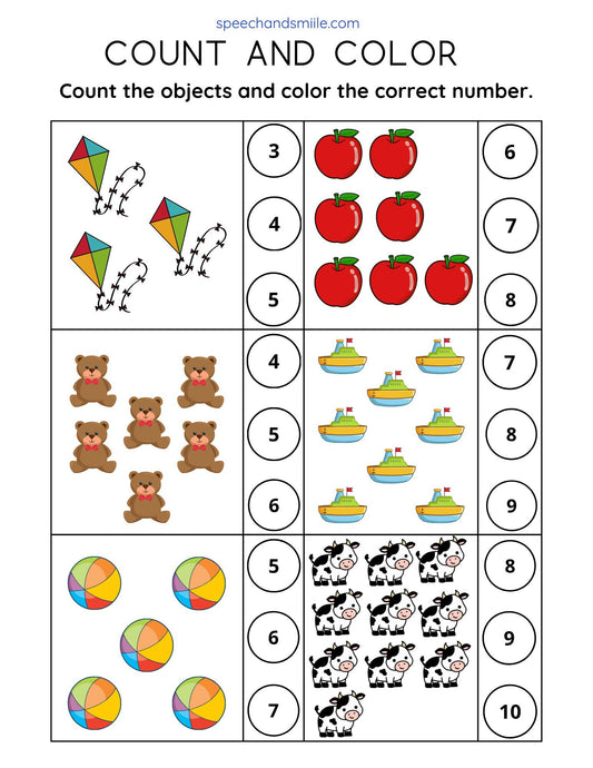 Counting Worksheet to Use with Miniature Objects - Printable Counting Activity Digital Download - Preschool Math Worksheet Speech Therapy