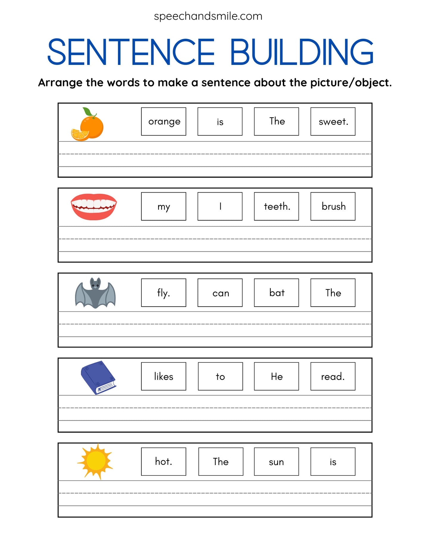 Build a Sentence Worksheet with Miniature Objects Sentence Building Activity - Speech Therapy Printable Worksheets