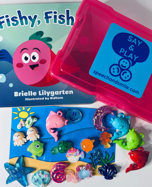 Kit d'histoire Mini objets pour Fishy Fishy Book - Livre de rimes préscolaire - Livre d'orthophonie - Livre océan pour les enfants